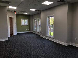 carpeted hallway in the ClearView Communities Wellness Center