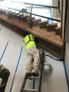 stair repair and construction on interior staircases in the ArachnidWorks building