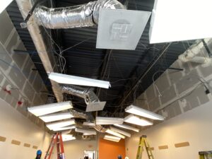 ceiling work being performed in the V Eye P Clarksburg building