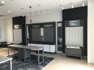 newly renovated glasses display and fitting area at V Eye P Clarksburg